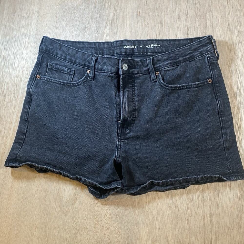 Old Navy Womens OG Straight Black Denim Hi-Rise Shorts Size 12